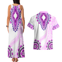 Africa Dashiki Couples Matching Tank Maxi Dress and Hawaiian Shirt With Polynesian Pattern Pink Version LT05 - Polynesian Pride