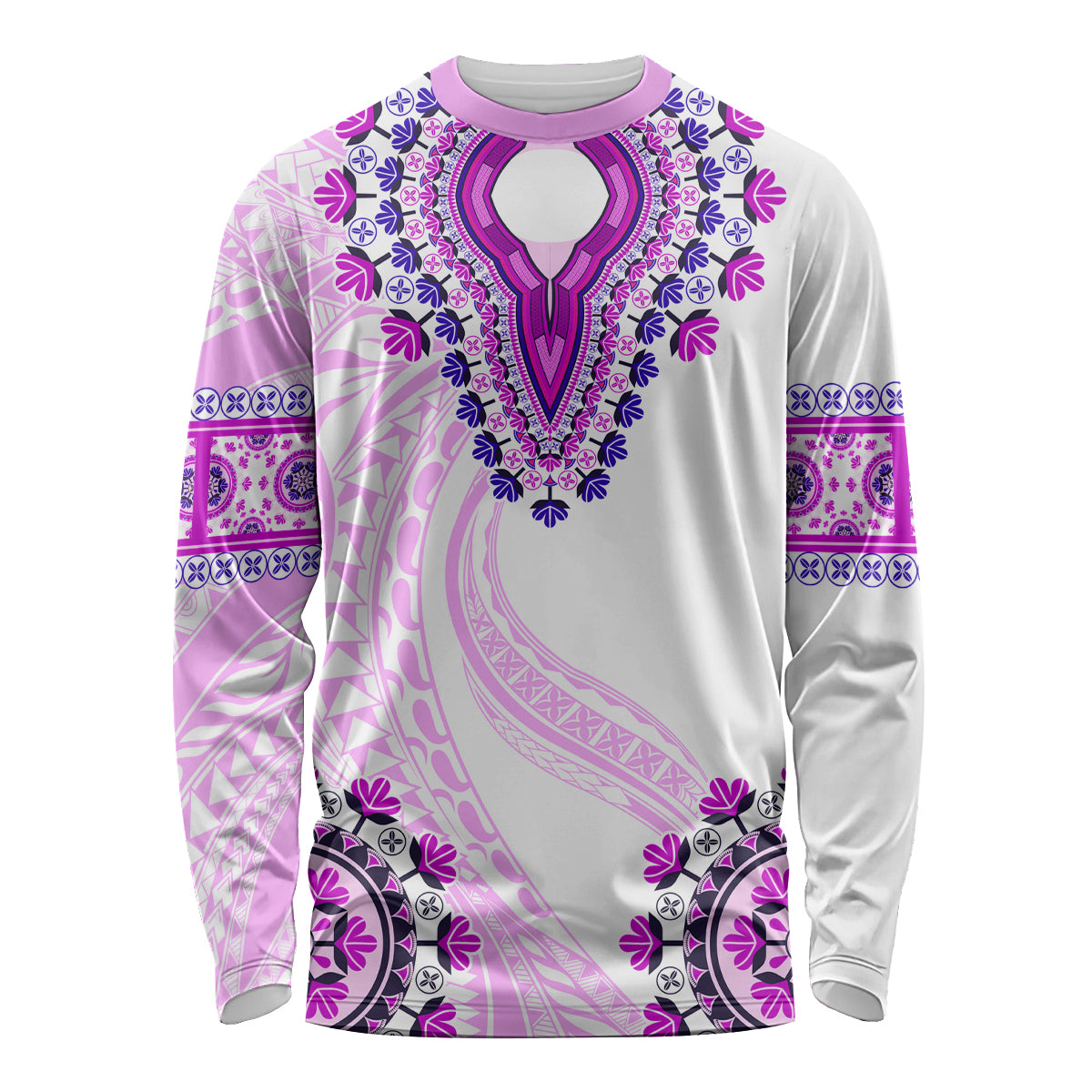 Africa Dashiki Long Sleeve Shirt With Polynesian Pattern Pink Version LT05 Unisex Pink - Polynesian Pride