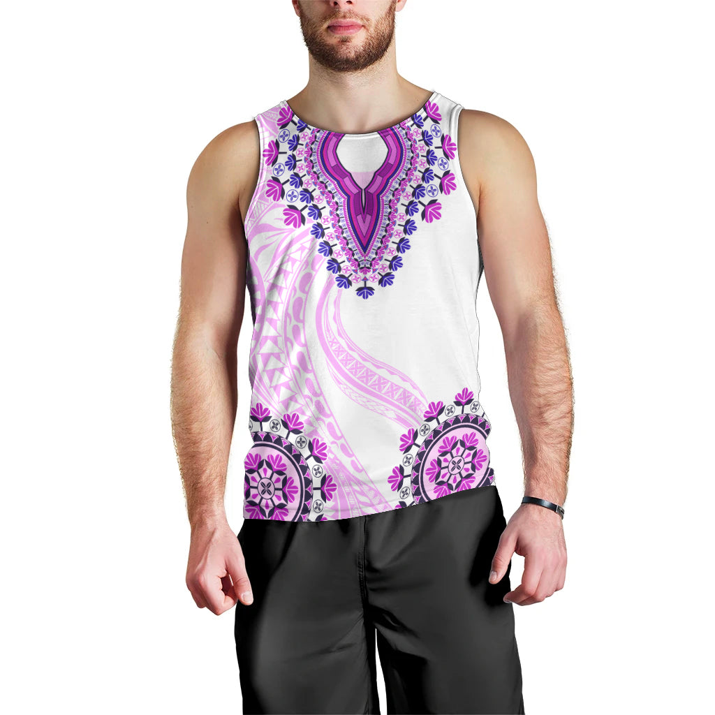 Africa Dashiki Men Tank Top With Polynesian Pattern Pink Version LT05 - Polynesian Pride