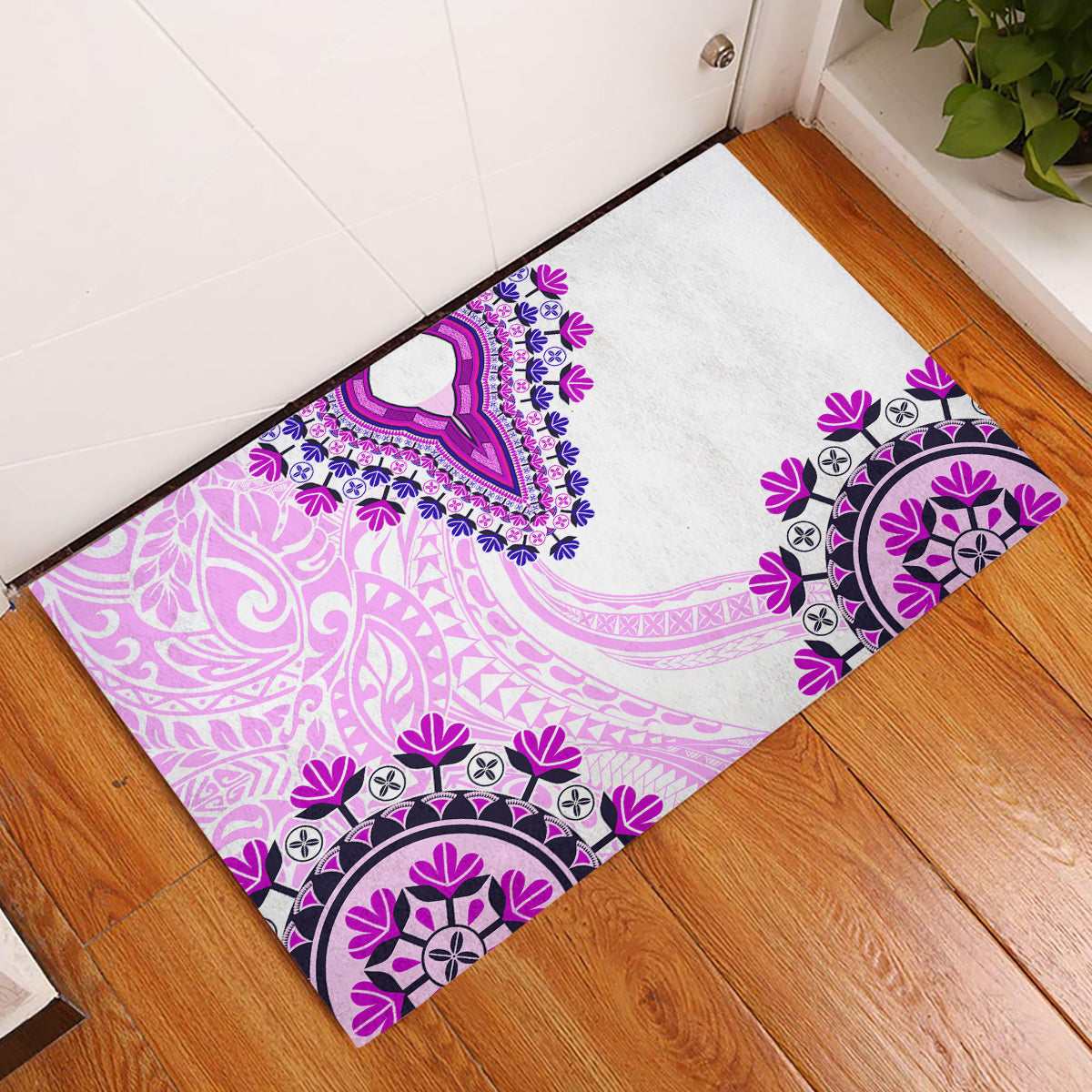 Africa Dashiki Rubber Doormat With Polynesian Pattern Pink Version