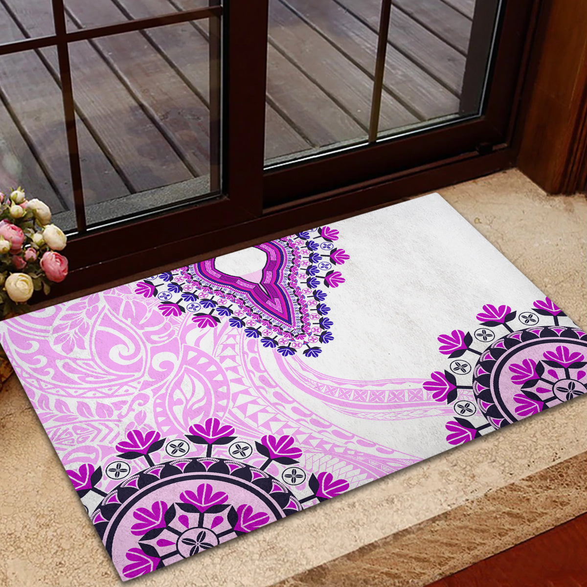 Africa Dashiki Rubber Doormat With Polynesian Pattern Pink Version