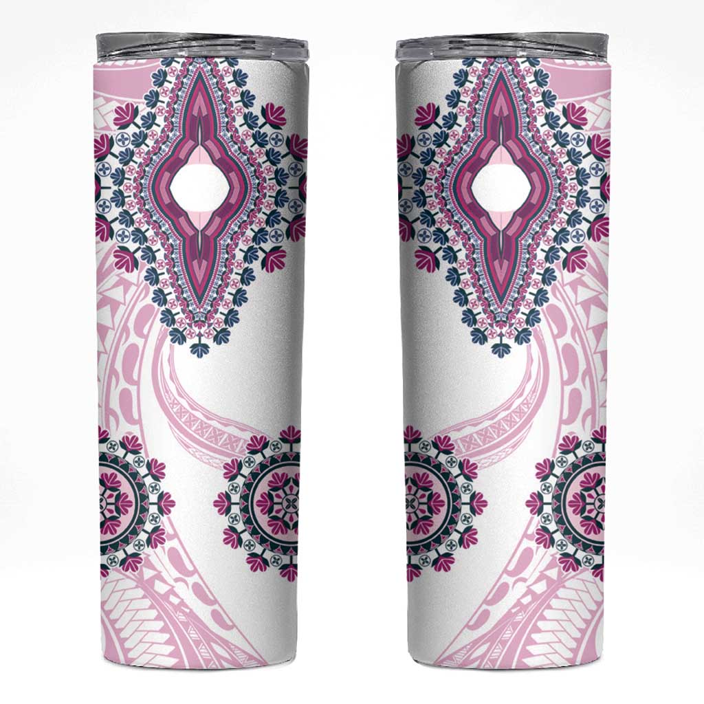 Africa Dashiki Skinny Tumbler With Polynesian Pattern Pink Version