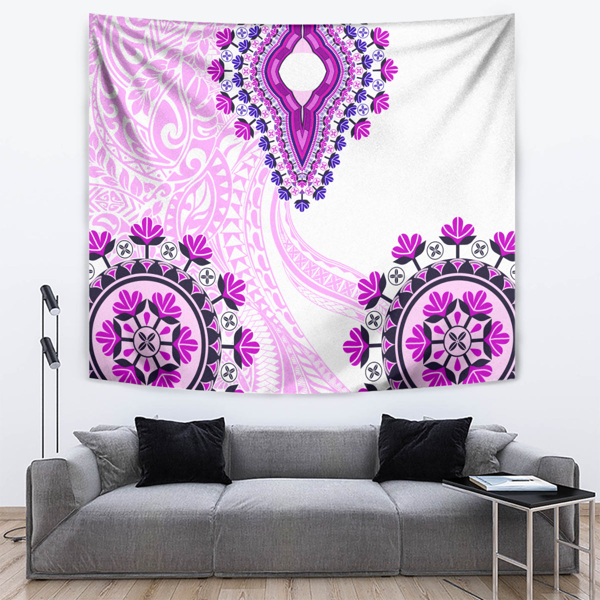 Africa Dashiki Tapestry With Polynesian Pattern Pink Version