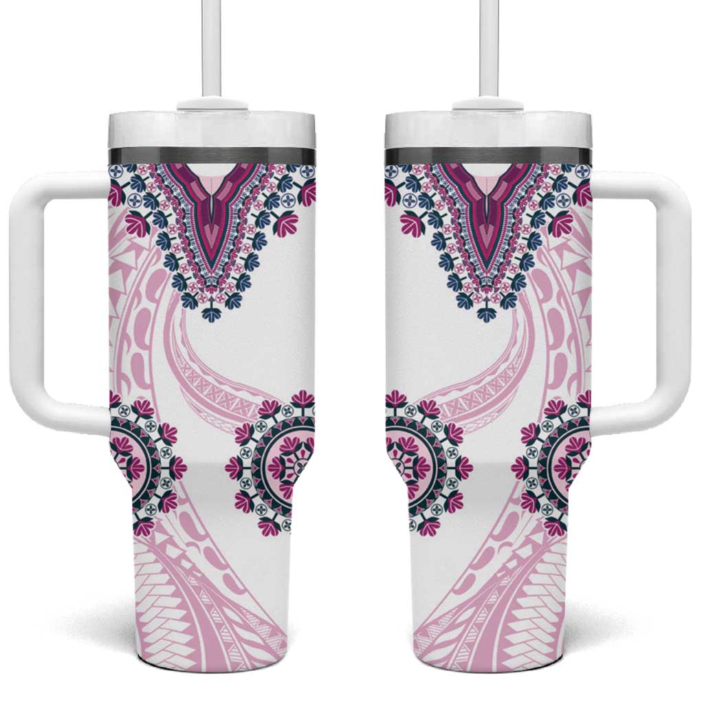 Africa Dashiki Tumbler With Handle With Polynesian Pattern Pink Version