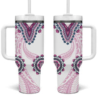 Africa Dashiki Tumbler With Handle With Polynesian Pattern Pink Version