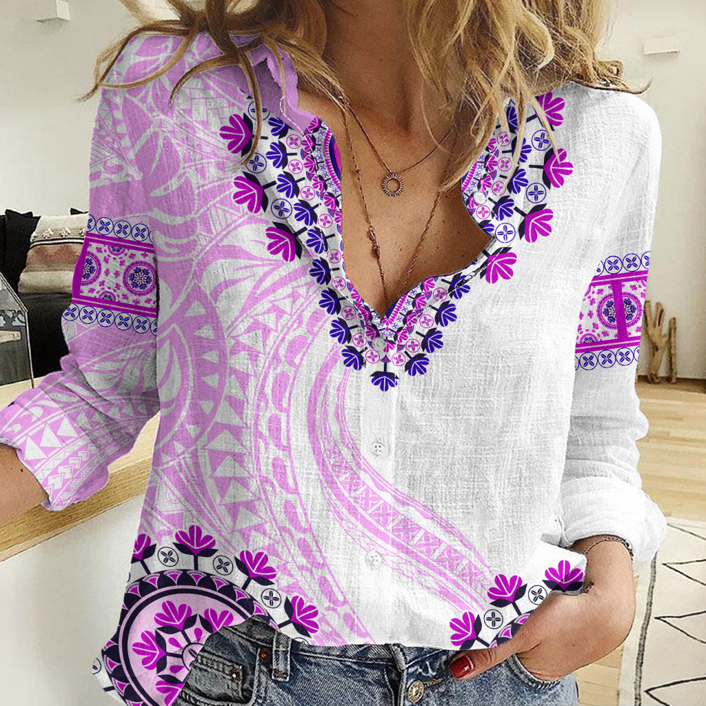 Africa Dashiki Women Casual Shirt With Polynesian Pattern Pink Version LT05 Female Pink - Polynesian Pride