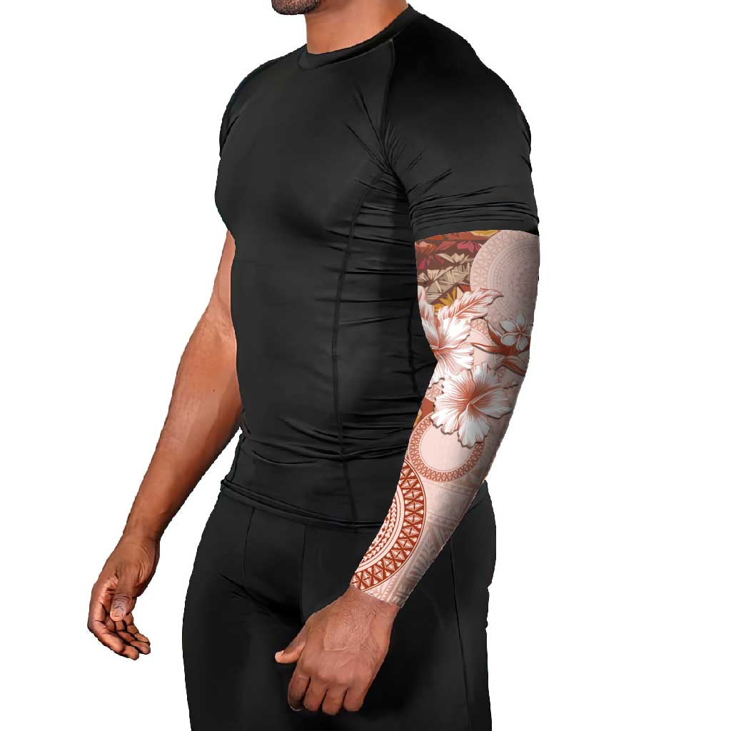 Tonga Ngatu Pattern With Light Tabasco Hibiscus Arm Sleeves Oil Painting Style LT05 - Polynesian Pride