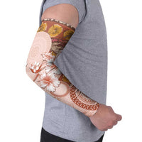 Tonga Ngatu Pattern With Light Tabasco Hibiscus Arm Sleeves Oil Painting Style LT05 - Polynesian Pride