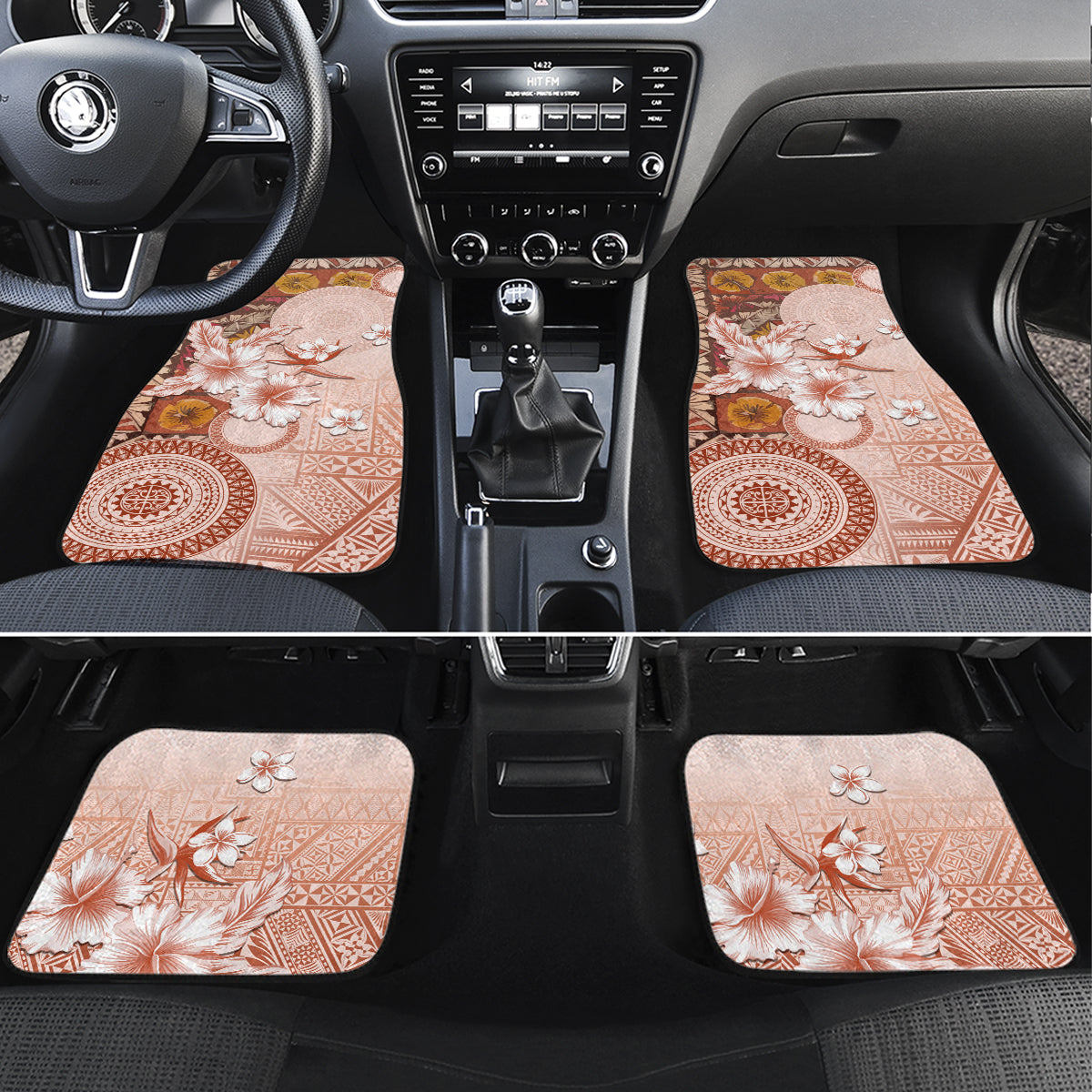 Tonga Ngatu Pattern With Light Tabasco Hibiscus Car Mats Oil Painting Style