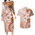 Tonga Ngatu Pattern With Light Tabasco Hibiscus Couples Matching Long Sleeve Bodycon Dress and Hawaiian Shirt Oil Painting Style LT05 Light Tabasco - Polynesian Pride