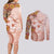 Tonga Ngatu Pattern With Light Tabasco Hibiscus Couples Matching Long Sleeve Bodycon Dress and Long Sleeve Button Shirt Oil Painting Style LT05 - Polynesian Pride