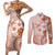 Tonga Ngatu Pattern With Light Tabasco Hibiscus Couples Matching Short Sleeve Bodycon Dress and Long Sleeve Button Shirt Oil Painting Style LT05 Light Tabasco - Polynesian Pride