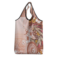 Tonga Ngatu Pattern With Light Tabasco Hibiscus Grocery Bag Oil Painting Style LT05 - Polynesian Pride