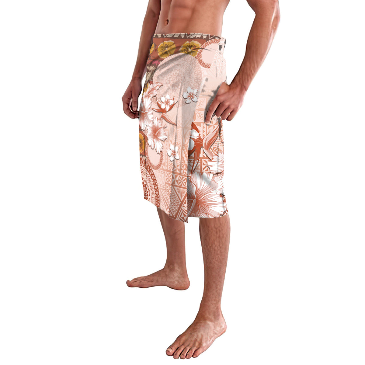 Tonga Ngatu Pattern With Light Tabasco Hibiscus Lavalava Oil Painting Style LT05 - Polynesian Pride