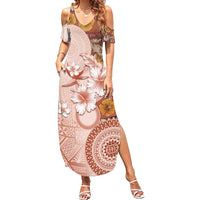 Tonga Ngatu Pattern With Light Tabasco Hibiscus Summer Maxi Dress Oil Painting Style LT05 Women Light Tabasco - Polynesian Pride