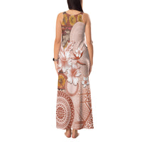 Tonga Ngatu Pattern With Light Tabasco Hibiscus Tank Maxi Dress Oil Painting Style LT05 - Polynesian Pride