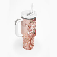 Tonga Ngatu Pattern With Light Tabasco Hibiscus Tumbler With Handle Oil Painting Style