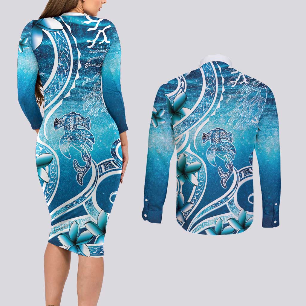 Polynesia World Ocean Day Couples Matching Long Sleeve Bodycon Dress and Long Sleeve Button Shirt Ocean Style LT05 - Polynesian Pride