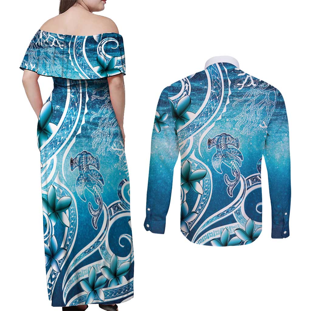 Polynesia World Ocean Day Couples Matching Off Shoulder Maxi Dress and Long Sleeve Button Shirt Ocean Style LT05 - Polynesian Pride