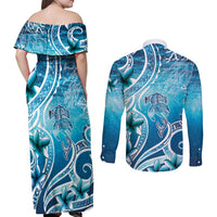 Polynesia World Ocean Day Couples Matching Off Shoulder Maxi Dress and Long Sleeve Button Shirt Ocean Style LT05 - Polynesian Pride