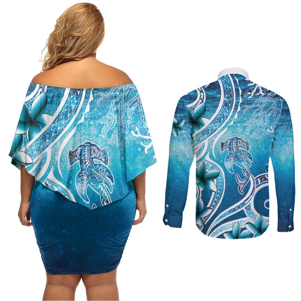 Polynesia World Ocean Day Couples Matching Off Shoulder Short Dress and Long Sleeve Button Shirt Ocean Style LT05 - Polynesian Pride