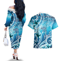 Polynesia World Ocean Day Couples Matching Off The Shoulder Long Sleeve Dress and Hawaiian Shirt Ocean Style LT05 - Polynesian Pride
