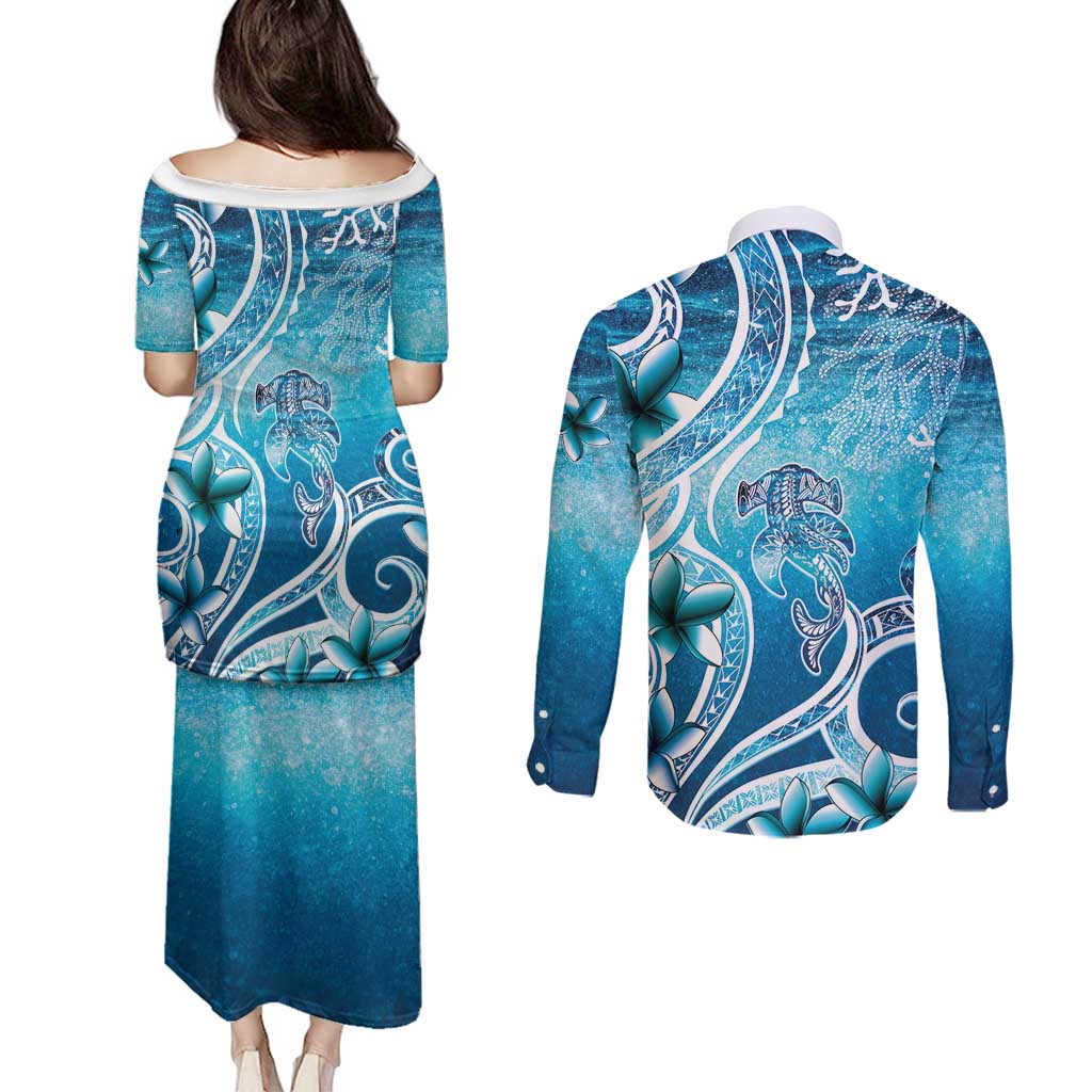 Polynesia World Ocean Day Couples Matching Puletasi and Long Sleeve Button Shirt Ocean Style LT05 - Polynesian Pride