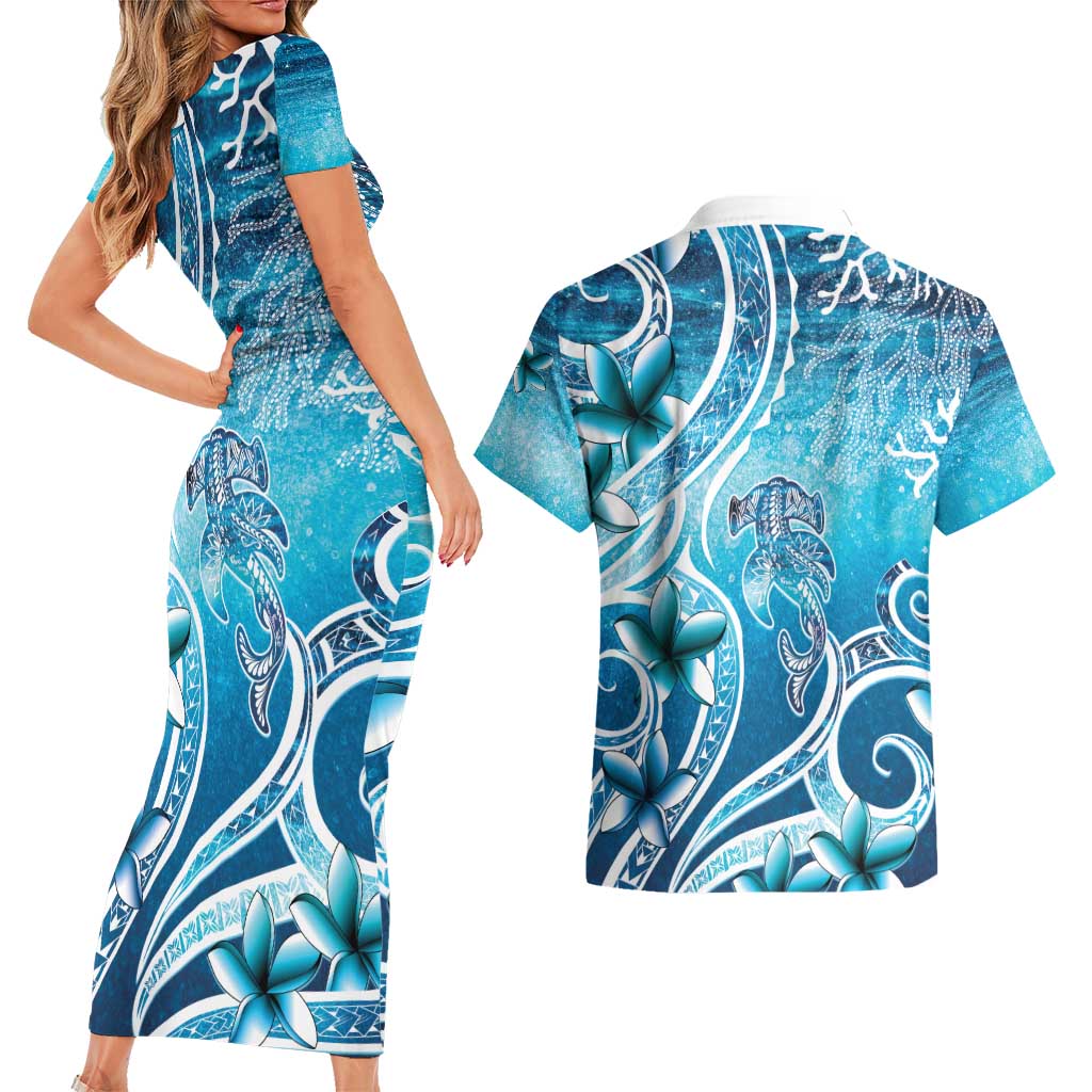Polynesia World Ocean Day Couples Matching Short Sleeve Bodycon Dress and Hawaiian Shirt Ocean Style LT05 - Polynesian Pride
