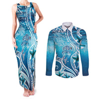 Polynesia World Ocean Day Couples Matching Tank Maxi Dress and Long Sleeve Button Shirt Ocean Style LT05 Blue - Polynesian Pride