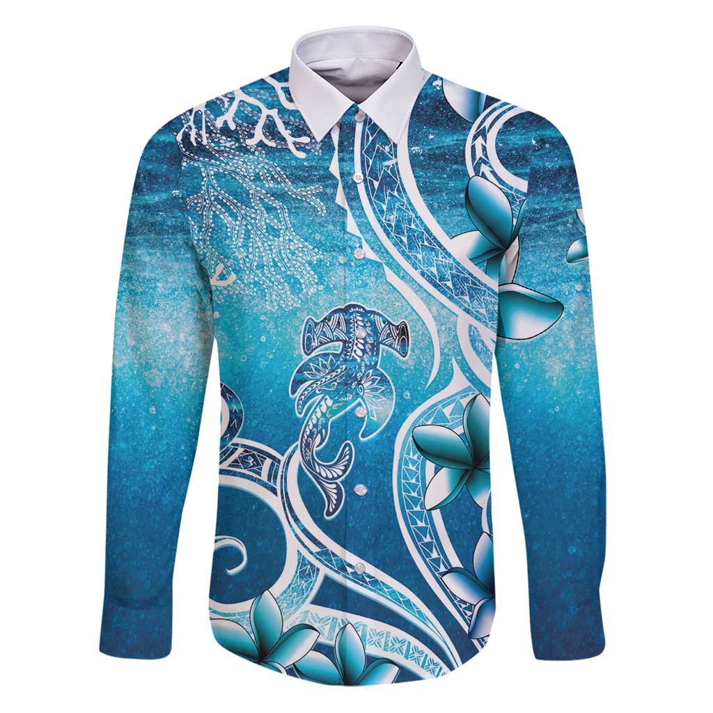 Polynesia World Ocean Day Family Matching Puletasi and Hawaiian Shirt Ocean Style LT05 Dad's Shirt - Long Sleeve Blue - Polynesian Pride