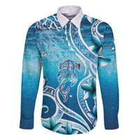 Polynesia World Ocean Day Family Matching Puletasi and Hawaiian Shirt Ocean Style LT05 Dad's Shirt - Long Sleeve Blue - Polynesian Pride