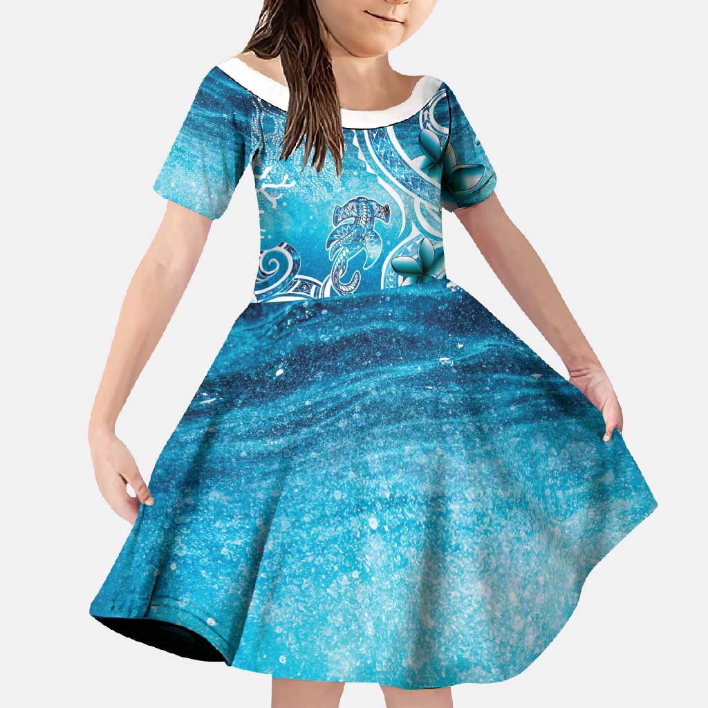 Polynesia World Ocean Day Family Matching Tank Maxi Dress and Hawaiian Shirt Ocean Style LT05 Daughter's Dress Blue - Polynesian Pride