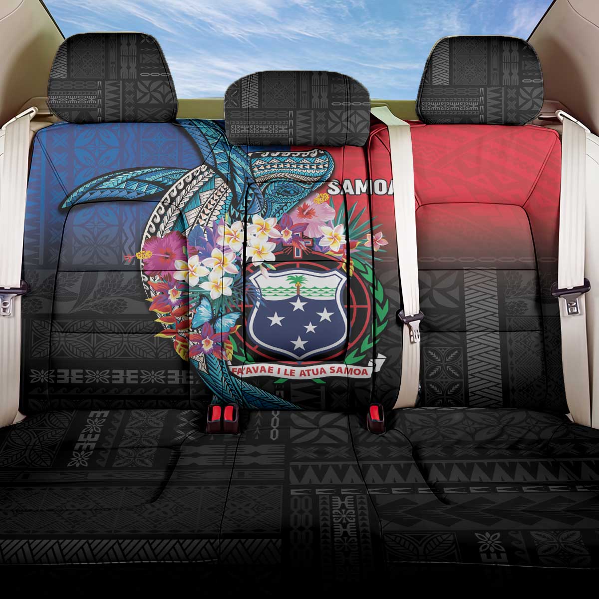 Samoa Back Car Seat Cover Humpback Whale Siapo Pattern