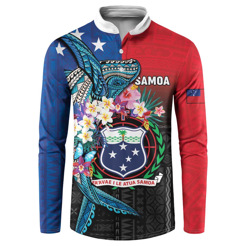 Samoa Button Sweatshirt Humpback Whale Siapo Pattern LT05 Blue - Polynesian Pride