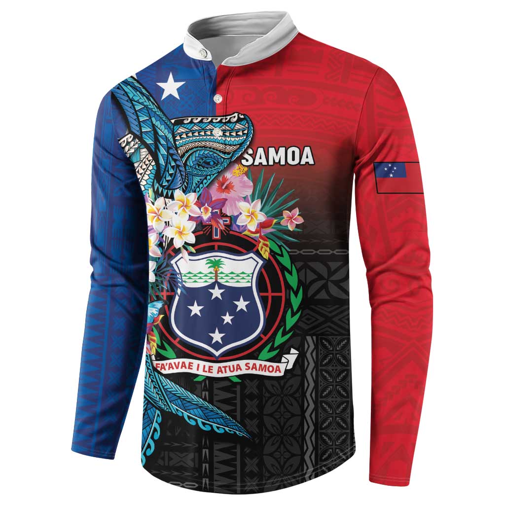 Samoa Button Sweatshirt Humpback Whale Siapo Pattern LT05 - Polynesian Pride