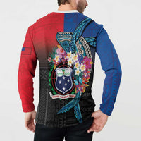 Samoa Button Sweatshirt Humpback Whale Siapo Pattern LT05 - Polynesian Pride