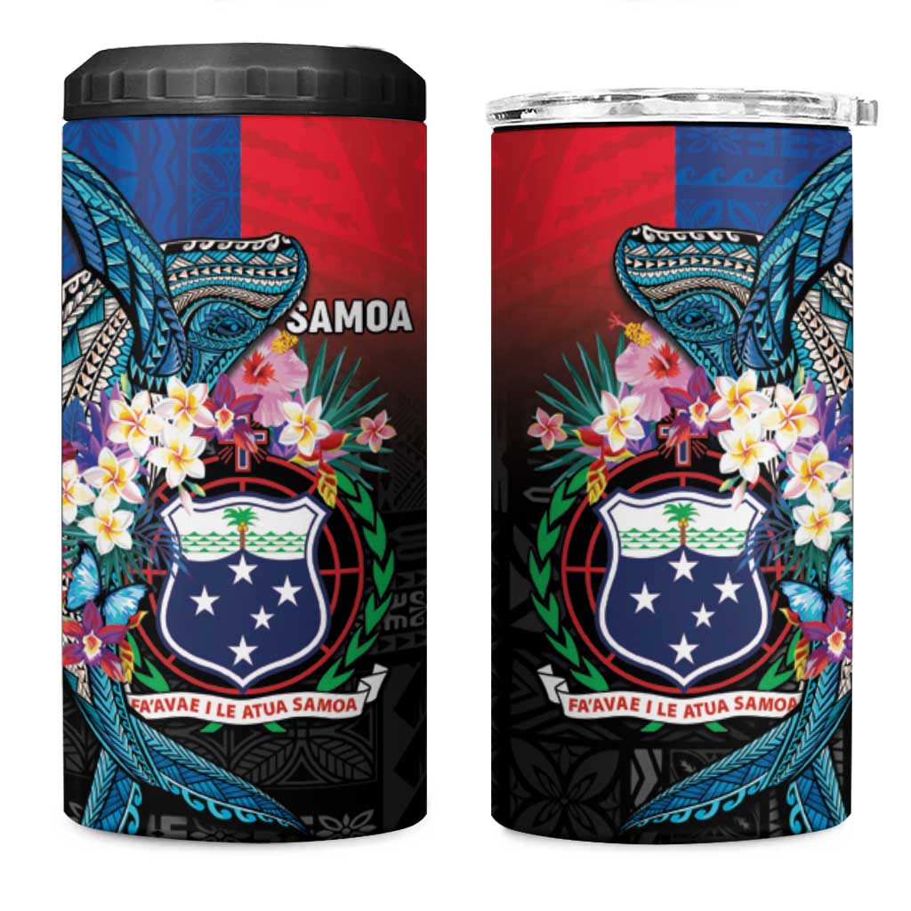 Samoa 4 in 1 Can Cooler Tumbler Humpback Whale Siapo Pattern LT05 One Size: 16 oz Blue - Polynesian Pride