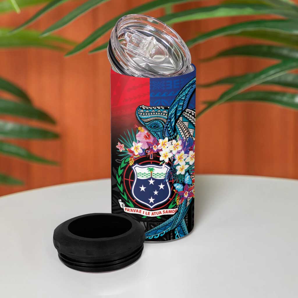 Samoa 4 in 1 Can Cooler Tumbler Humpback Whale Siapo Pattern LT05 - Polynesian Pride