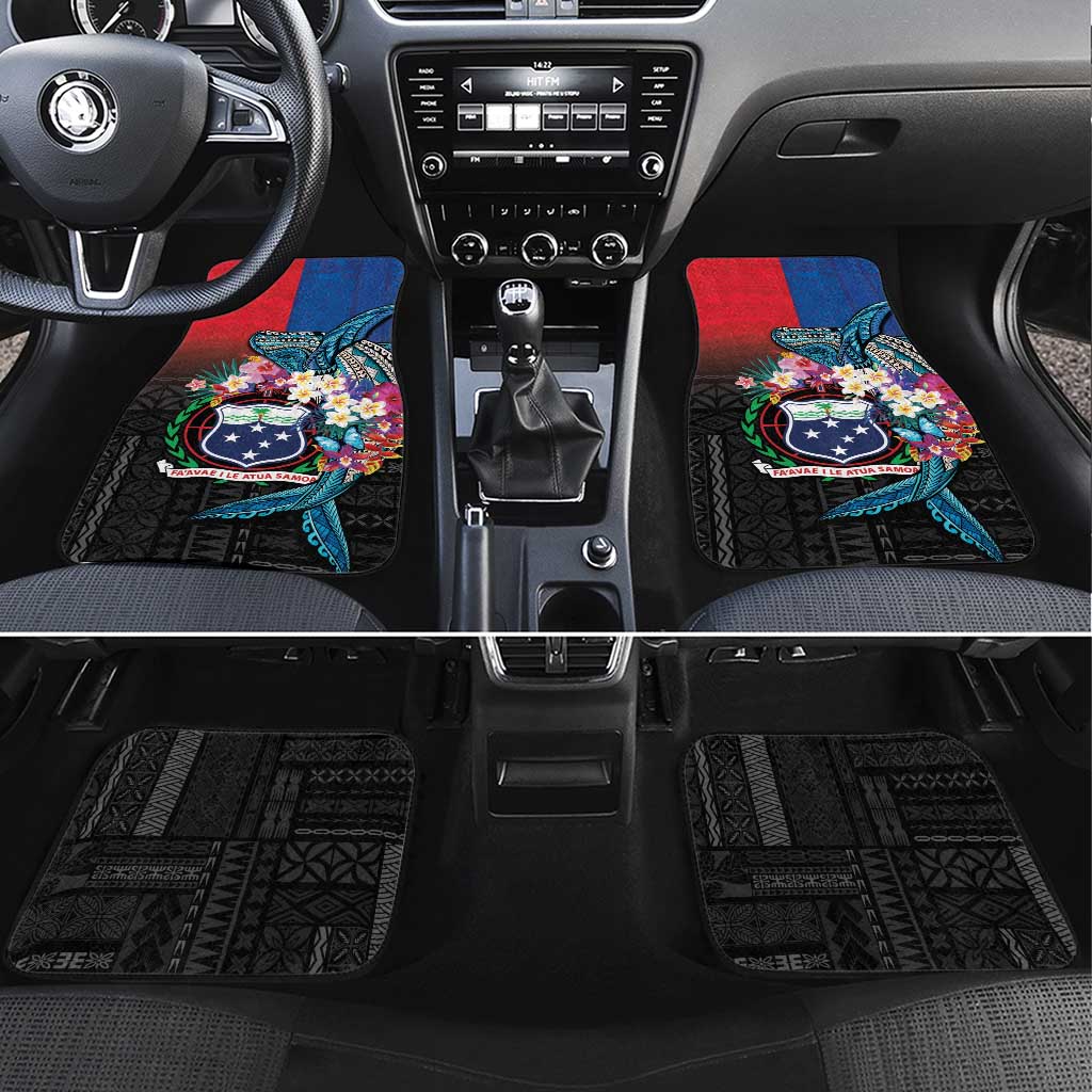 Samoa Car Mats Humpback Whale Siapo Pattern LT05 Set 4pcs Blue - Polynesian Pride