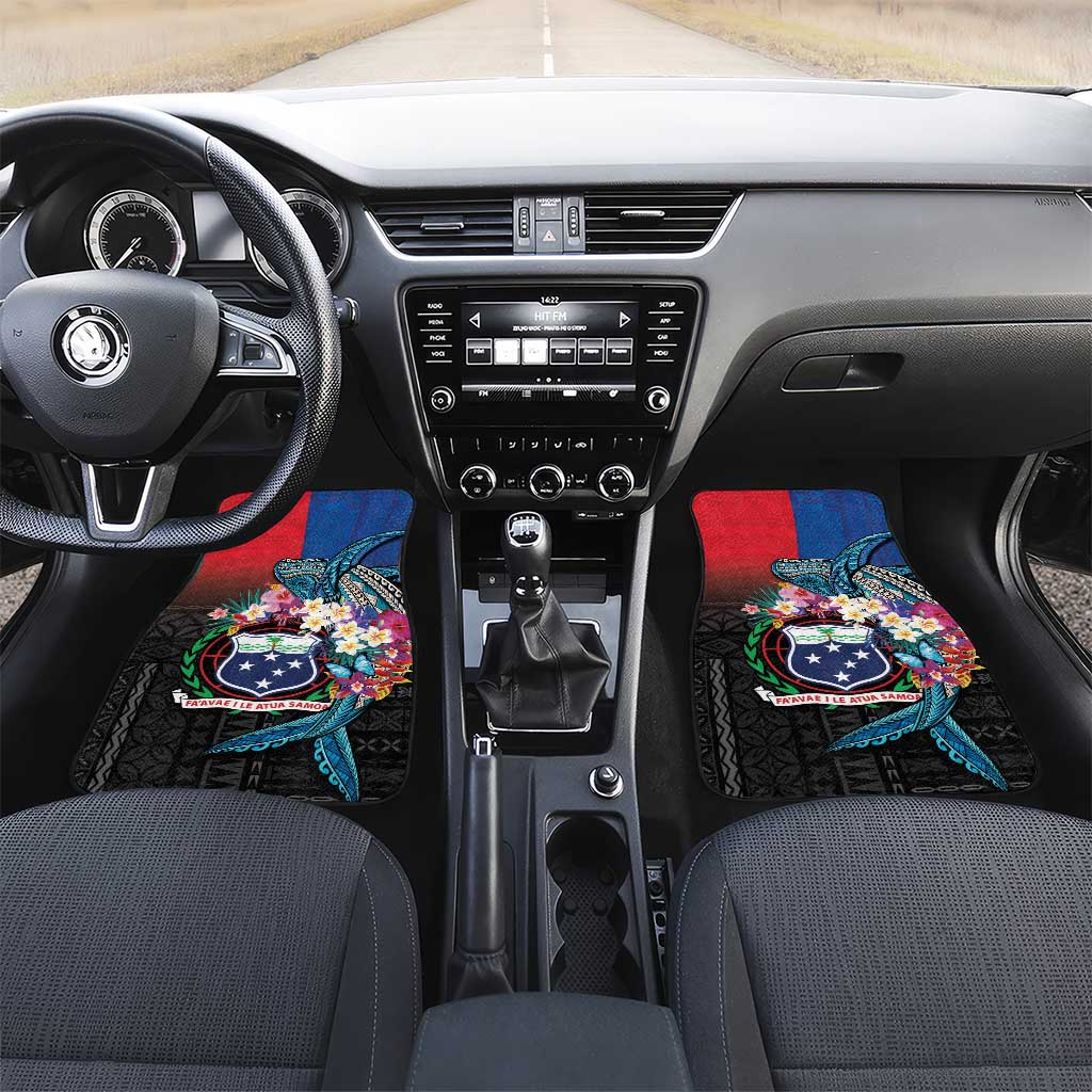 Samoa Car Mats Humpback Whale Siapo Pattern LT05 Set 2pcs - Front Blue - Polynesian Pride