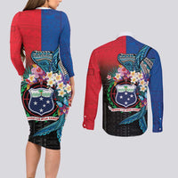 Samoa Couples Matching Long Sleeve Bodycon Dress and Long Sleeve Button Shirt Humpback Whale Siapo Pattern LT05 - Polynesian Pride