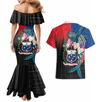 Samoa Couples Matching Mermaid Dress and Hawaiian Shirt Humpback Whale Siapo Pattern LT05 - Polynesian Pride