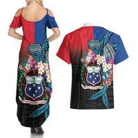 Samoa Couples Matching Summer Maxi Dress and Hawaiian Shirt Humpback Whale Siapo Pattern LT05 - Polynesian Pride
