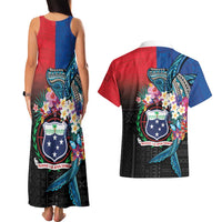 Samoa Couples Matching Tank Maxi Dress and Hawaiian Shirt Humpback Whale Siapo Pattern LT05 - Polynesian Pride