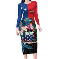 Samoa Family Matching Long Sleeve Bodycon Dress and Hawaiian Shirt Humpback Whale Siapo Pattern