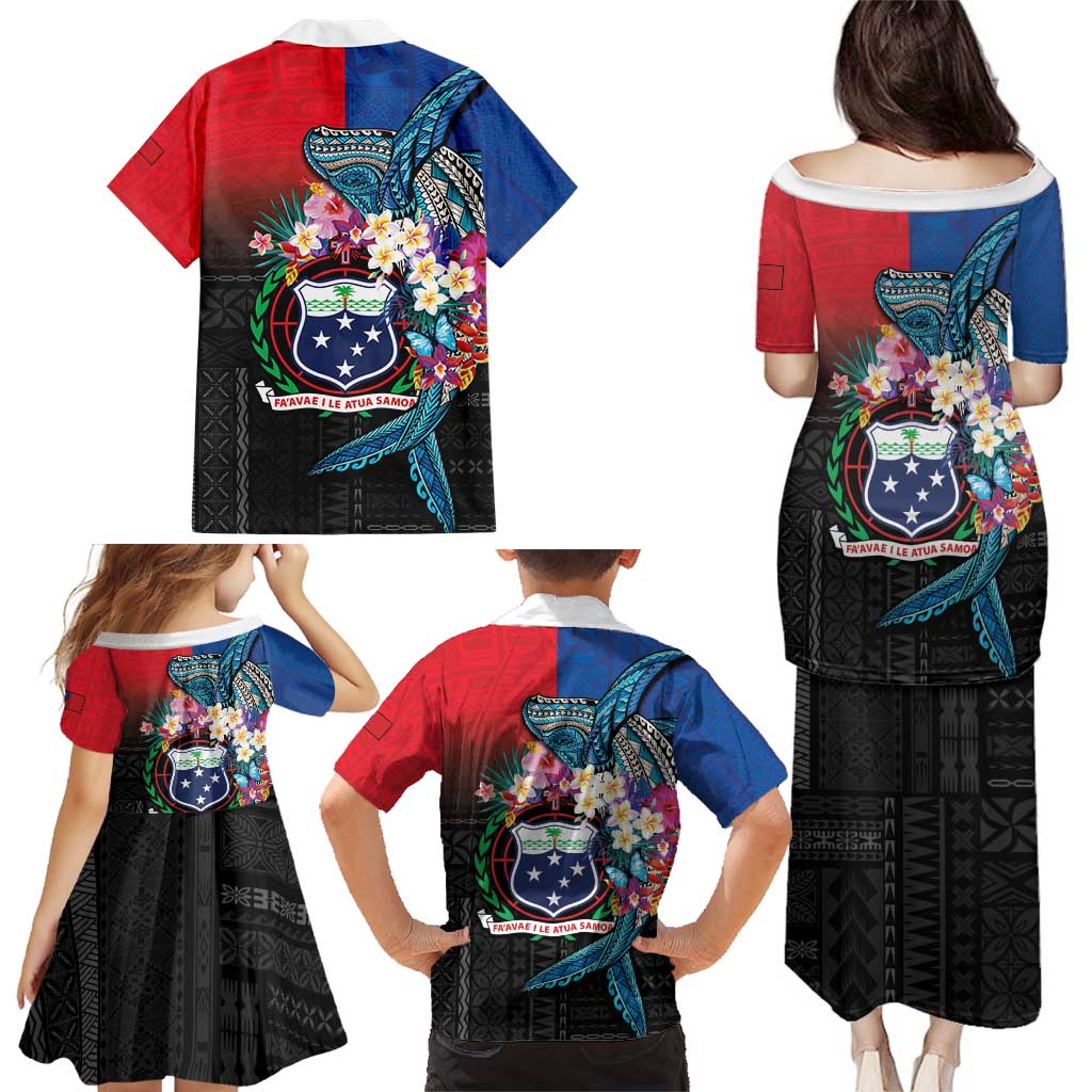 Samoa Family Matching Puletasi and Hawaiian Shirt Humpback Whale Siapo Pattern