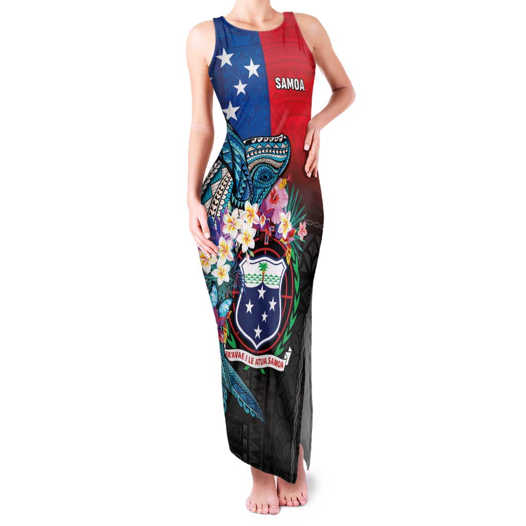 Samoa Family Matching Tank Maxi Dress and Hawaiian Shirt Humpback Whale Siapo Pattern