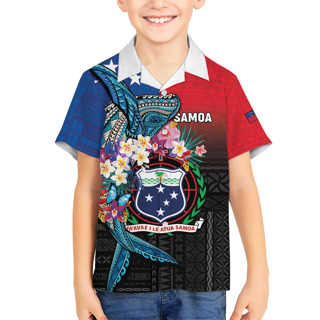Samoa Kid Hawaiian Shirt Humpback Whale Siapo Pattern LT05 Kid Blue - Polynesian Pride