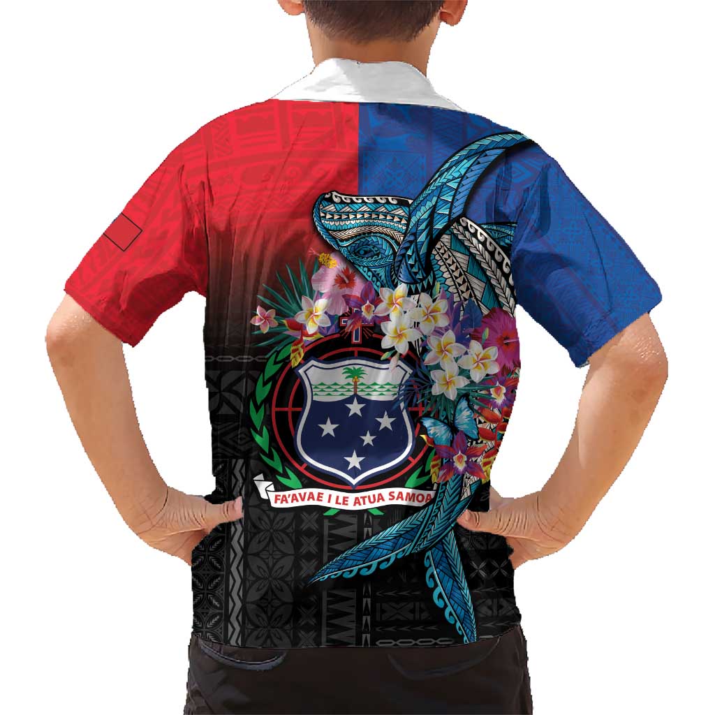 Samoa Kid Hawaiian Shirt Humpback Whale Siapo Pattern LT05 - Polynesian Pride