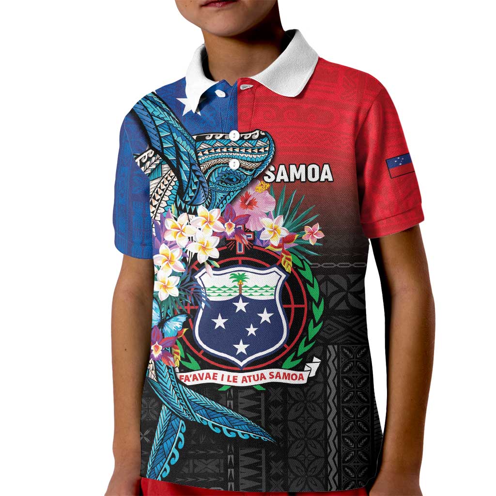 Samoa Kid Polo Shirt Humpback Whale Siapo Pattern LT05 Kid Blue - Polynesian Pride